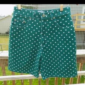 Vtg 90s Sostanza grn white polka dot denim high waist denim jean shorts 6 NWOT